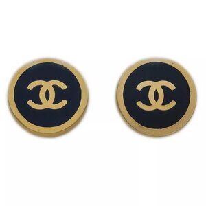 Chanel Button Earrings Clip-On Black 00A 142354